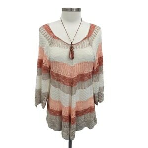 Fashion Avenue‎ Boho Festival Womens M Knit Striped Sweater Bell Sleeve Top